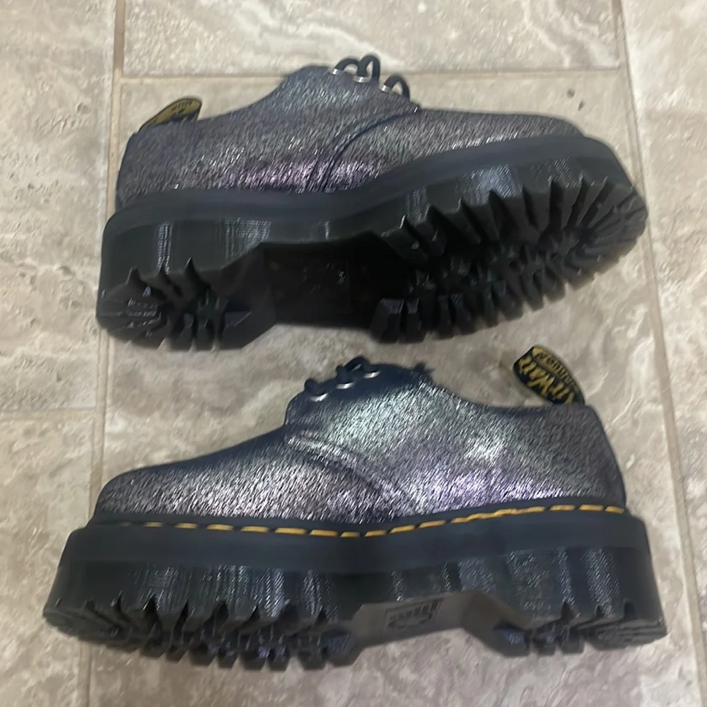 Dr Martens Women's  1461 Faux Fur-lined Metallic Leather Platform Shoes Size 6